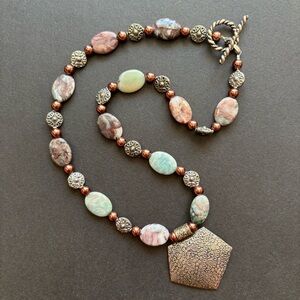 Sterling Silver Amazonite & Ocean Jasper Bohemian Pendant Necklace
